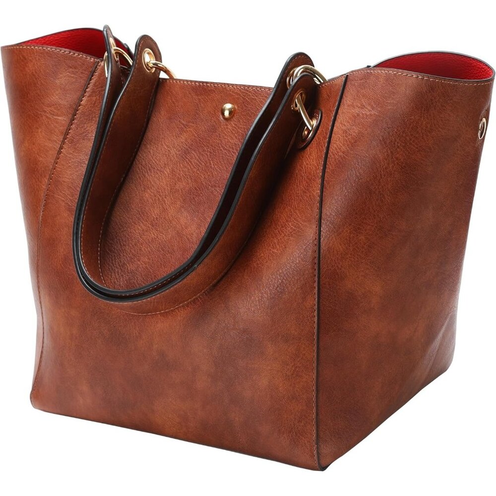 ⚡ Women's Dark Brown Large Leather Big Bucket Crossbody Travel Tote Bag